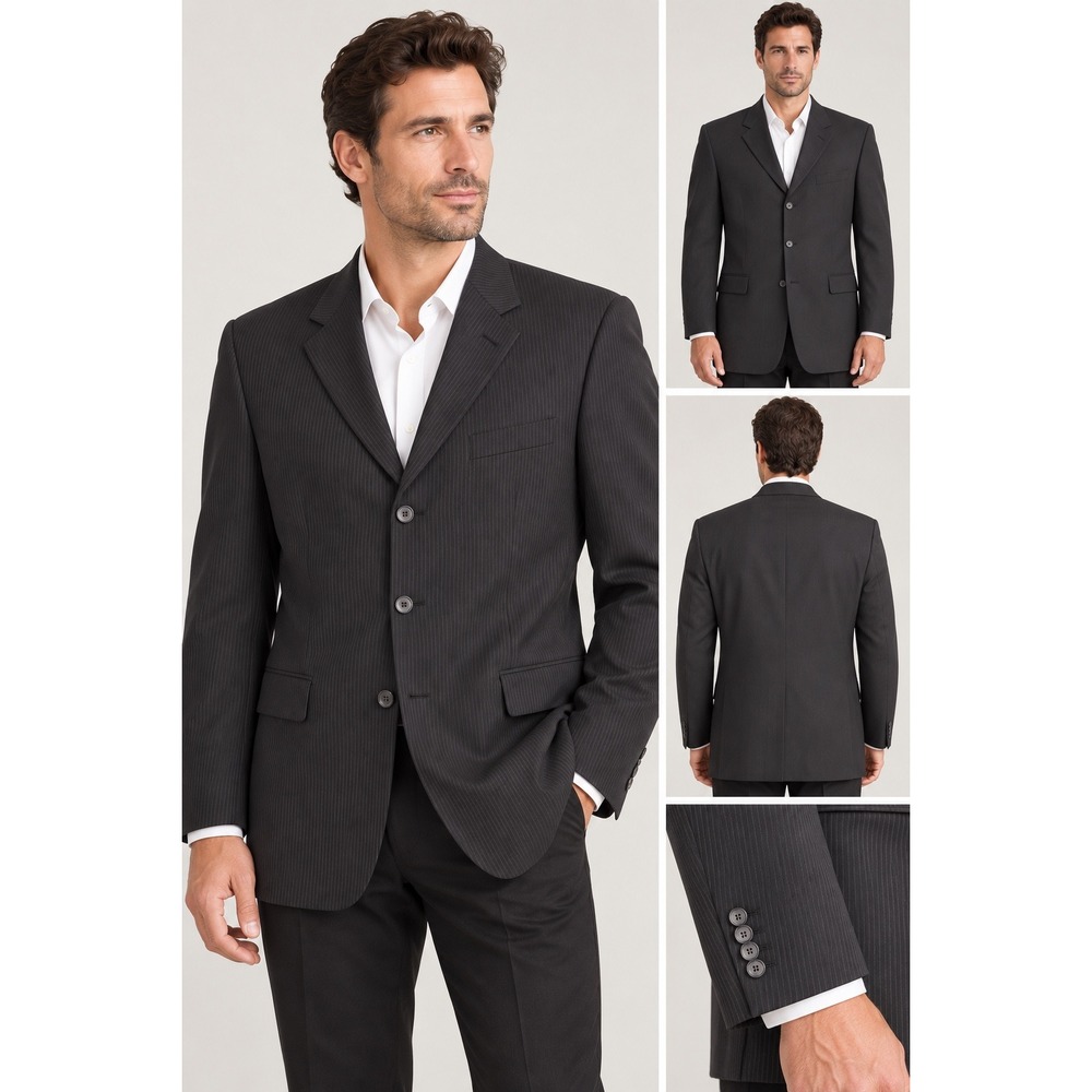 Hugo Boss Mens Black Pinstripe Super 100 Virgin Wool 3-Button Blazer 40R US